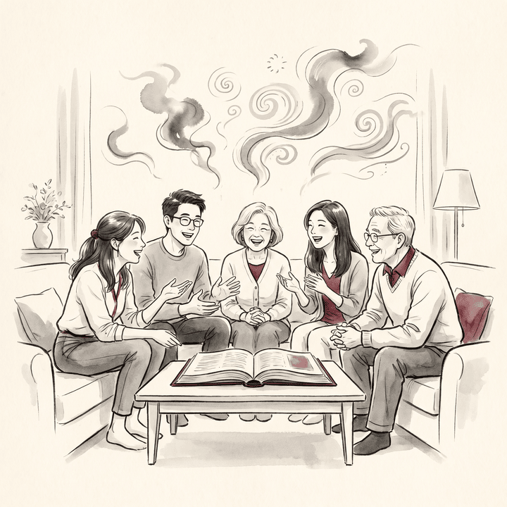 Un groupe d’amis partage ses histoires autour d’un livre