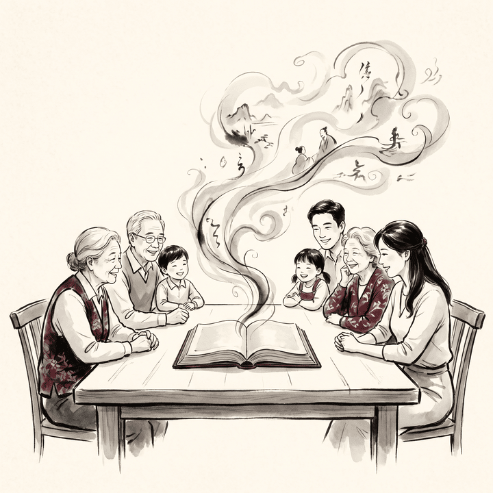 Une famille réunie partage son histoire